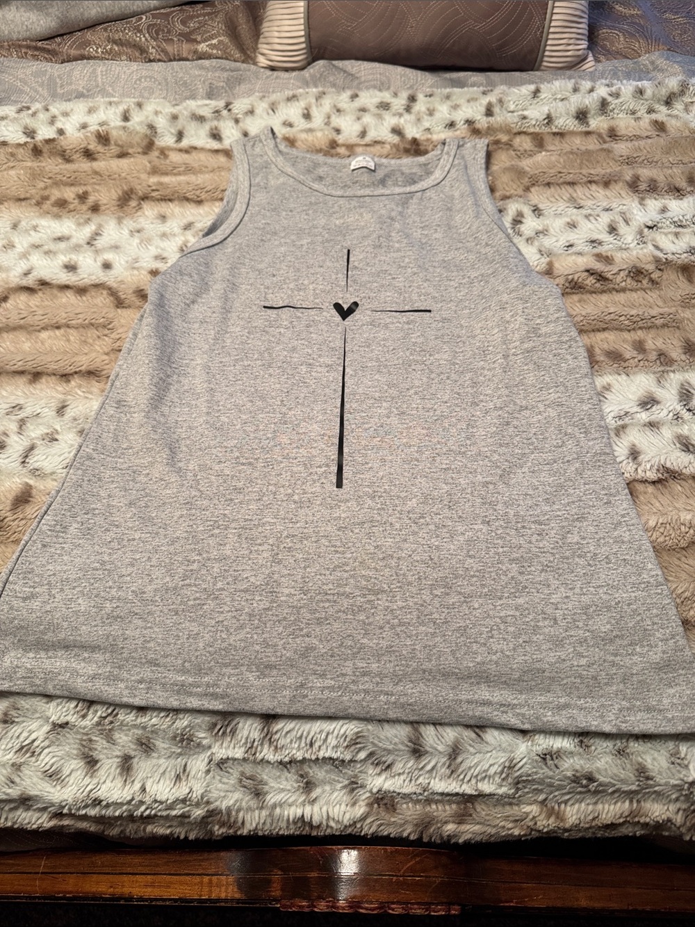 Grey Tank Dress with Heart Cross Graphic new without tags